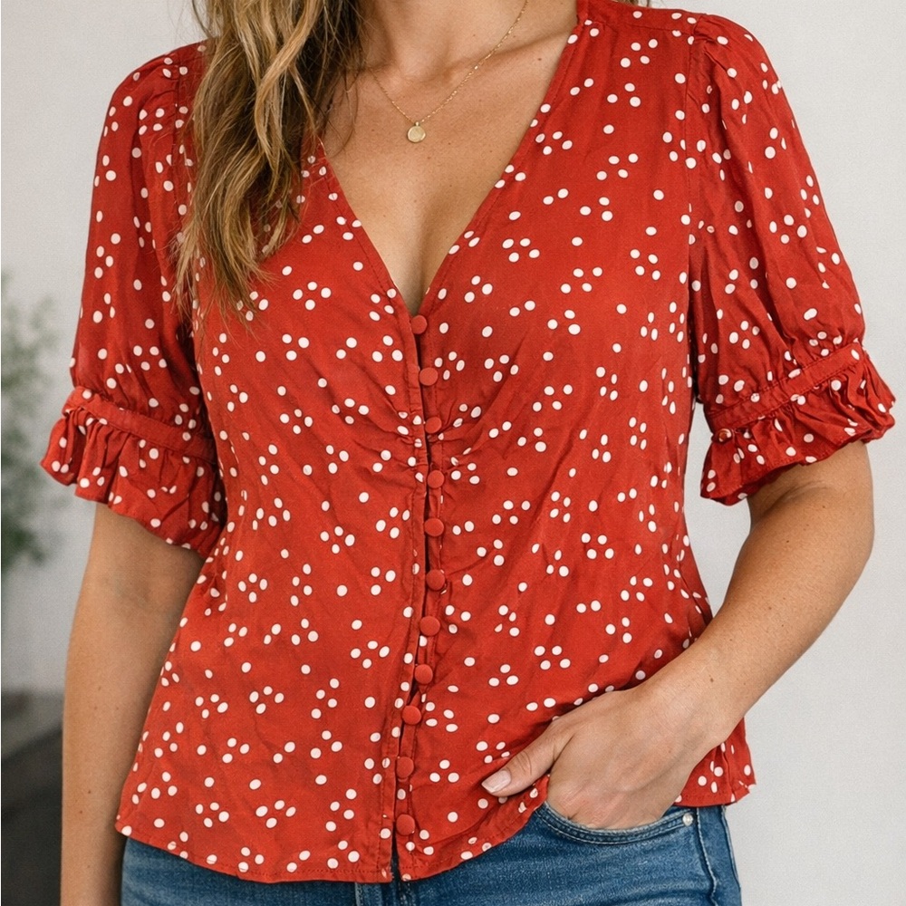 Madewell Red Polka Dot Front Button Blouse Size 0